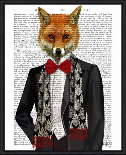 Vista 11 de Amanti Art Fab Funky - Lienzo enmarcado para pared, 20 x 16 pulgadas, zorro con pajarita roja, lienzo enmarcado para pared, obras de arte