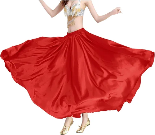 Vista 2 de Falda tribal de satén para mujer con vuelo de círculo completo para Halloween