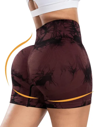 Vista 3 de CHRLEISURE Pantalones Cortos de Entrenamiento para Mujer, 4 Paquetes, Cintura Alta, Levantamiento de Glúteos con Fruncido, Pantalones Cortos Booty