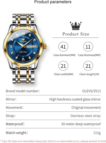 Vista 6 de OLEVS Luxury Gold (Silver) Watches for Men,Men's Stainless Steel Watch with Date,Men's Wrist Watches Waterproof,Classic Dress Watch for Men