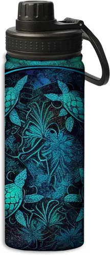 Vista 25 de Conjunto de botella de agua de acero inoxidable de 18 onzas con patrón de símbolos científicos, botella de agua deportiva aislada al vacío, doble