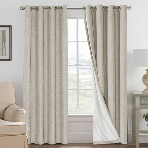 Vista 25 de H.VERSAILTEX Cortinas 100% opacas con aislamiento térmico, texturizadas, de lino, con bloqueo completo de calor y luz, para sala de estar y Negro