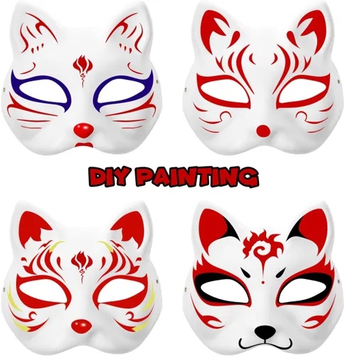 Vista 5 de STOBOK 10 máscaras faciales de gato de animales sin pintar en blanco, pintadas a mano, máscara facial blanca para Mardi Gras, fiesta de máscaras