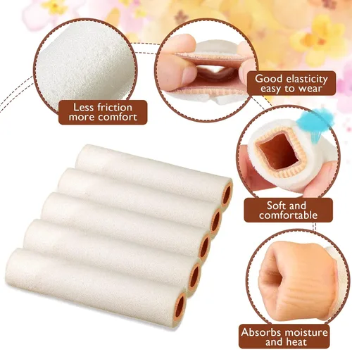 Vista 3 de Tondiamo 6 fundas protectoras de espuma para dedos de los pies, juanetes, martillo, callo, ampolla, dolor (M, beige)