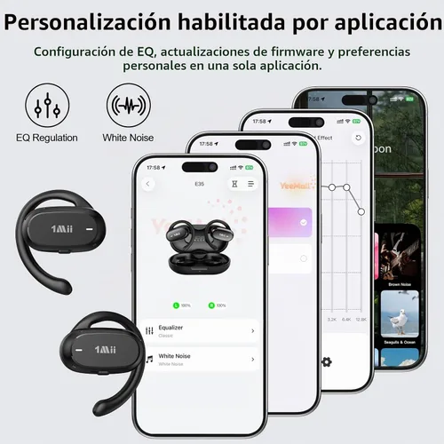 Vista 6 de 1Mii Auriculares E35 de oreja abierta, auriculares Bluetooth 6.0 verdaderamente inalámbricos, ganchos ajustables para todas las formas de oído