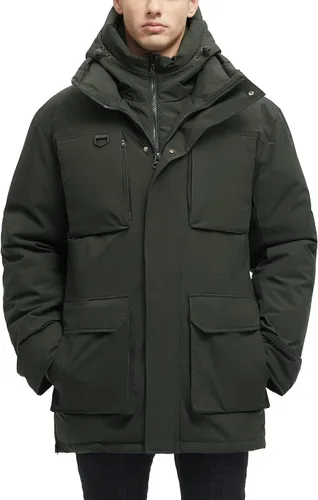 Vista 9 de Chaquetas largas de invierno para hombre, parka impermeable de dos piezas con capucha, abrigos cálidos de nieve con capucha