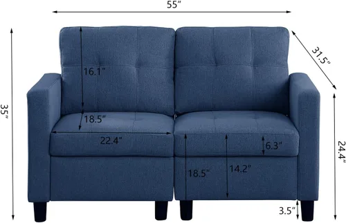 Vista 2 de Sofá modular de 55 pulgadas con otomana móvil, sofá de 2 asientos para espacios pequeños, sofá de nube en forma de L, sofá modular pequeño para sala