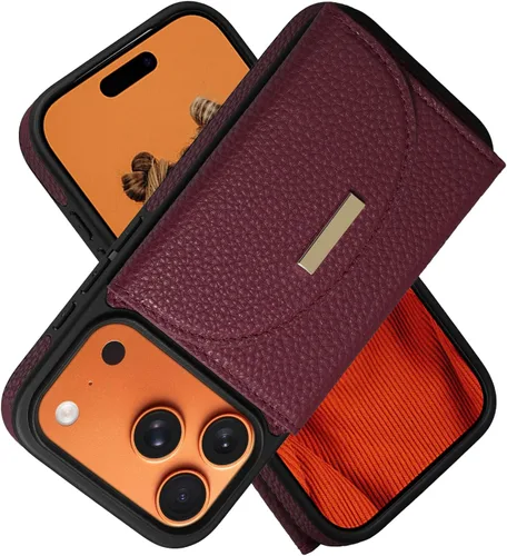 Vista 25 de Funda tipo cartera de Keallce para iPhone 14 Pro de 6.1 pulg., funda con tapa y ranuras para tarjetas, soporte con anillo, funda protectora de piel