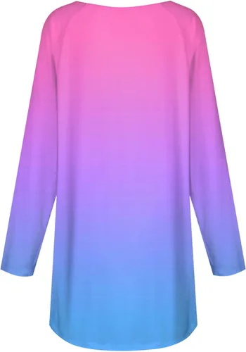 Vista 2 de Camisas de manga larga para mujer 2023 con estampado gráfico, sudaderas casuales plisadas con estampado degradado