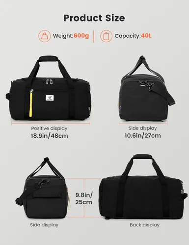 Vista 4 de SKYSPER Bolsa de gimnasio para hombres y mujeres Bolsa deportiva de 40 L con compartimento para zapatos, bolsillo húmedo para fitness