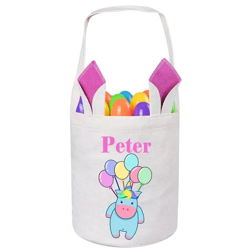 Vista 12 de Jocidea Personalized Easter Basket, Easter Bunny Basket for Kids - Blue Unicorn with Easter Egg 019B-Blue