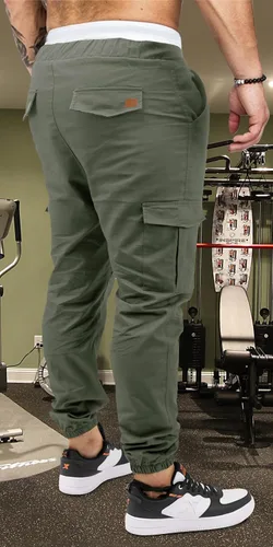 Vista 4 de OUTSON Pantalones deportivos de algodón para hombre, pantalones deportivos casuales de algodón, pantalones deportivos de gimnasio, pantalones largos