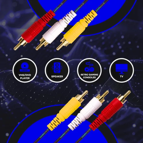 Vista 2 de SatelliteSale Cable compuesto de 3 machos a 3 machos RCA Audio Video AV Cable universal de PVC Negro Cable 3 pies