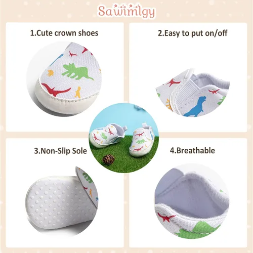 Vista 5 de Sawimlgy Zapatos de calcetines para bebés y niñas recién nacidos, bonitos zapatos de dibujos animados, suela antideslizante suave y antideslizante