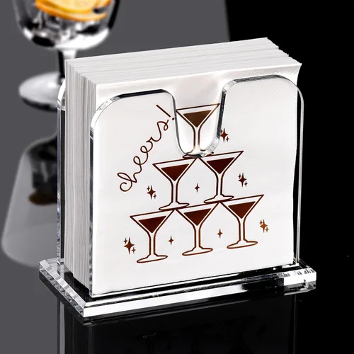 Vista 2 de DINGHUO Servilletero de acrílico para cóctel, para la mesa, (12.7 cm x 12.7 cm) Dispensador de servilletas de bebidas transparente con base de 8 mm