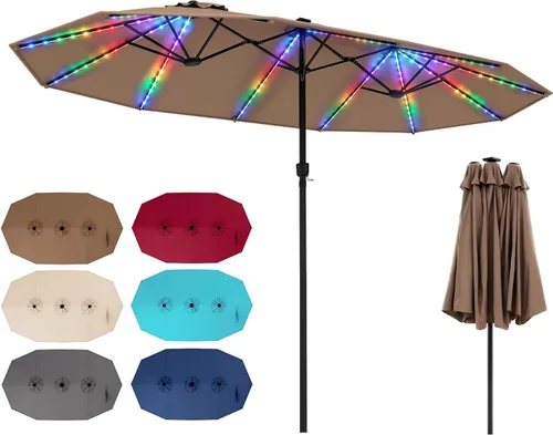 Vista 23 de Tangkula Sombrilla solar de patio de 13 pies, sombrilla de doble cara extra grande para mesa de mercado al aire libre con 36 luces LED, mango