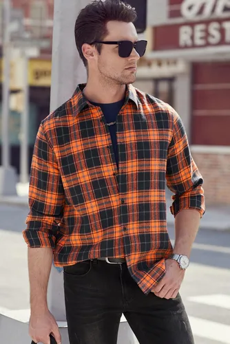 Vista 8 de JMIERR - Camisas de manga larga con botones para hombre, camisa informal de franela de algodón