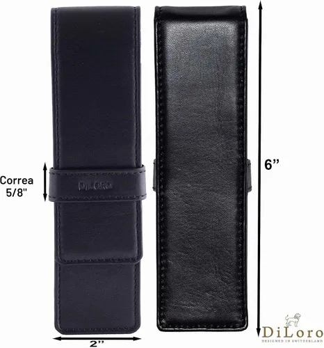 Vista 6 de DiLoro Estuche doble de cuero para lápices para dos bolígrafos y lápices (negro)