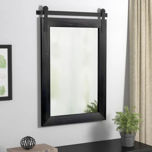 Vista 20 de COGOOD Espejo de puerta de granero de granja, 25 x 18 pulgadas, espejo decrativo con marco de madera rústica para baño, sala de estar, decoración