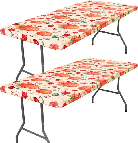 Vista 74 de Moosfor Paquete de 2 manteles rectangulares de elastano de 4 pies, elásticos y ajustables para pícnic, cubierta de mesa de patio elástica y lavable