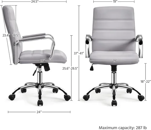 Vista 3 de Yaheetech Silla de oficina Exectuive de 2 piezas, altura ajustable, giratoria, de piel sintética, silla de escritorio para el hogar con brazos, claro
