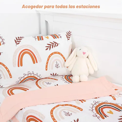 Vista 5 de Pea Pod Juego de ropa de cama de muselina para niños pequeños arcoíris de 3 piezas - Ropa de cama suave y transpirable para cuna con sábana
