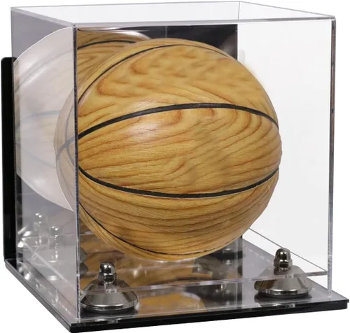 Vista 127 de Better Display Cases Mini acrílico - Miniatura (no tamaño completo) Baloncesto vitrina con elevadores negros y espejo (A015-BR)
