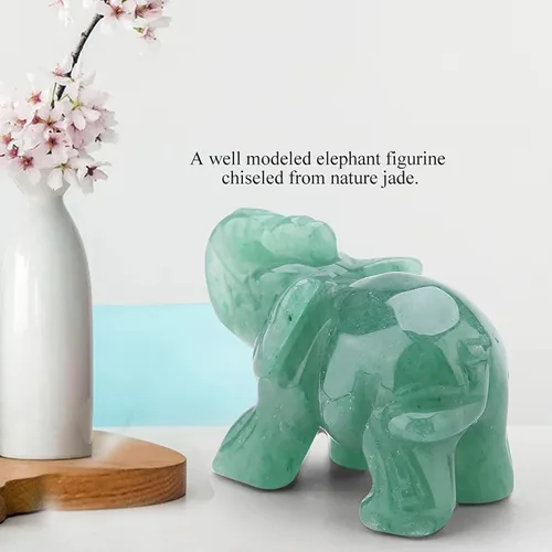 Vista 8 de Akozon Figuras de 2 pulgadas de jade tallado de elefante de cristal, decoración del hogar, artículo de mobiliario (turina verde)