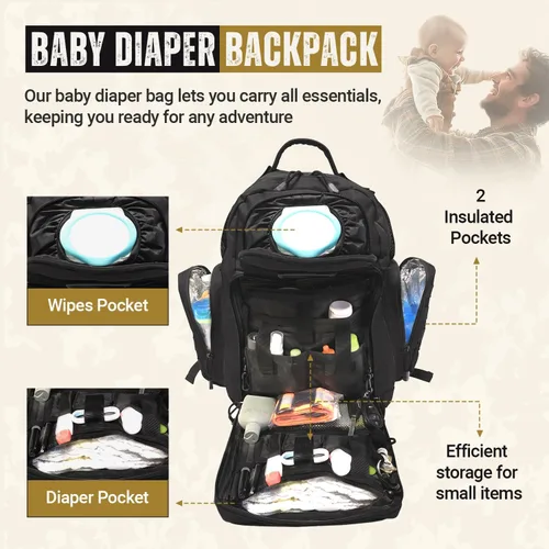 Vista 3 de HighSpeedDaddy - Mochila para pañales de bebé, grado militar, impermeable, bolsa de viaje compacta para bebé con alfombrilla para cambiar pañales