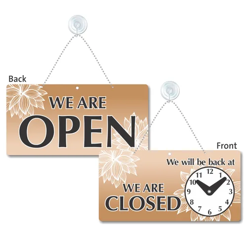 Vista 9 de SmartSign Letrero de reloj de dos caras con texto en inglés "We Will Be Back - Welcome We are Open", plástico de 7.75 x 4.75 pulgadas 4.75" x 7.75