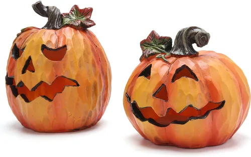 Vista 4 de Hodao Paquete de 2 decoraciones de calabaza de Acción de Gracias, decoraciones hechas a mano para Halloween, decoración de calabaza de otoño
