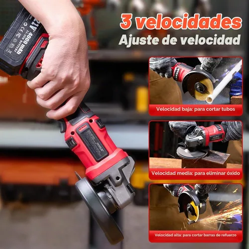 Vista 6 de Amoladora angular inalámbrica de 4-1/2 pulgadas, herramienta de amoladora de batería sin escobillas de 21 V con 2 baterías de 4.0 Ah, ajustable de 3