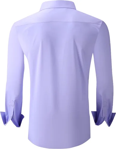 Vista 2 de Alex Vando Camisas de vestir para hombre, sin arrugas, ajuste regular, rayón elástico, de bambú, camisa con botones