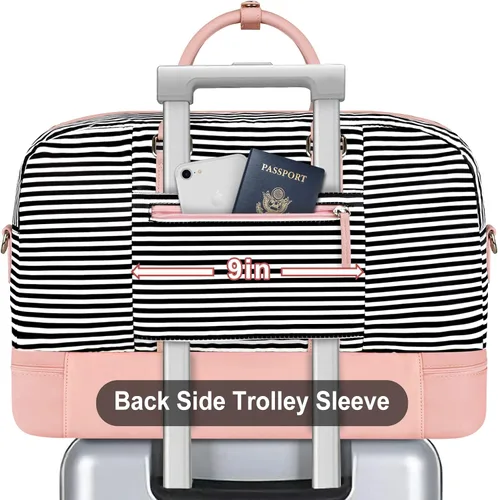 Vista 115 de IBFUN Bolsas de fin de semana para mujer, bolsa grande de lona para viaje, bolsa de viaje con compartimento para zapatos, 21 pulgadas, juego de 3