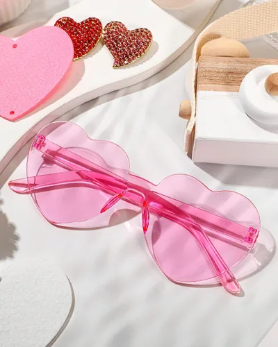 Vista 6 de JDHXBMW Heart Shaped Sunglasses Candy Color Rimless Fun Heart Sunglasses for Women Men Party Favors