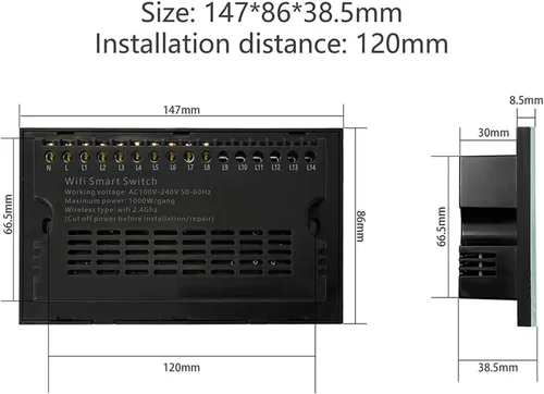 Vista 4 de Smart Home WiFi Smart Touch Light Interruptor de pared Interruptor de cristal Panel Tuya App Smart Life Compatible con control de voz (negro)