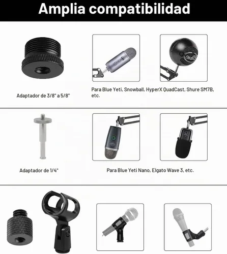 Vista 9 de Soporte de Piso para Micrófono para Blue Yeti, Nano, Snowball, HyperX, Razer, Logitech USB y Micrófono de Condensador, Brazo Articulado Ajustable