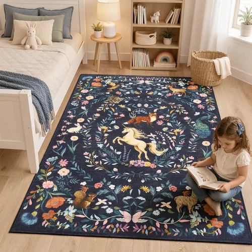 Vista 21 de jinchan Moonrise - Alfombra redonda de 5 pies para habitación de niños, lavable, suave, antideslizante, de pelo bajo, diseño de cuento de hadas