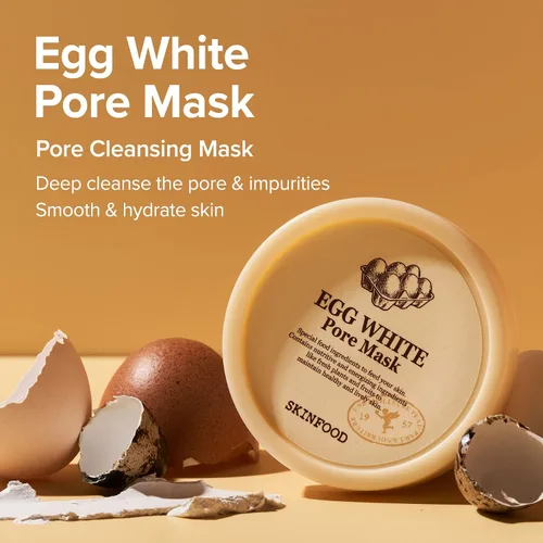 Vista 2 de [SKINFOOD] Máscara de poros de clara de huevo, 4.23 onzas líquidas, máscara de arcilla exfoliante para apretar poros, absorción de sebo (4.23 onzas)