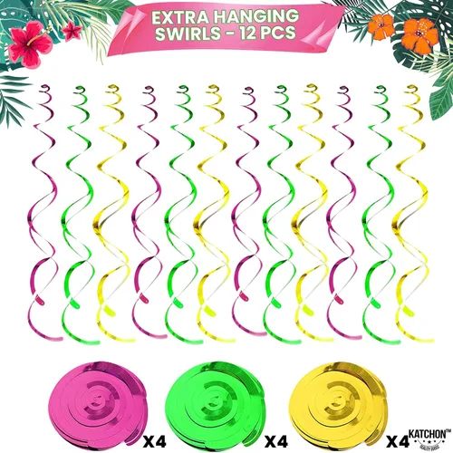 Vista 3 de KatchOn, Remolinos colgantes hawaianos de Tiki – Paquete de 30, sin bricolaje Decoraciones de fiesta Tiki Decoraciones de fiesta hawaiana