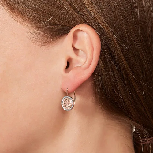 Vista 4 de Fossil Aretes colgantes o de aro de acero inoxidable en tono dorado u oro rosa para mujer