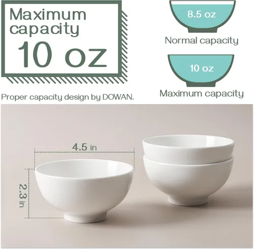 Vista 5 de Cuencos para postre/arroz Dowan de 10 oz, 4 paquetes, color blanco, apilable