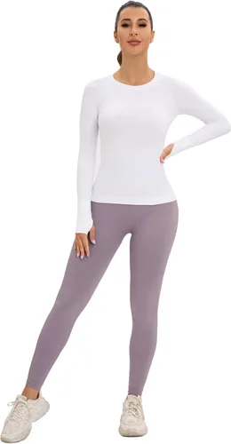 Vista 5 de MathCat Camisetas de Entrenamiento sin Costuras para Mujeres de Manga Larga para Yoga y Correr, Transpirables, con Agujeros para el Pulgar, Tops