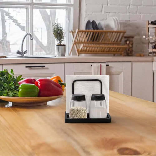Vista 5 de Mkono Servilletero para mesa de granja, dispensador de servilletas de madera rústica, almacenamiento de servilletas de papel para cocina, comedor