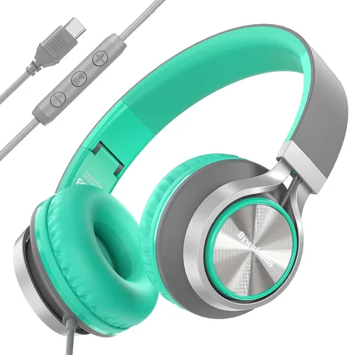 Vista 8 de Bywulanda - Auriculares con cable con micrófono y control de volumen, auriculares de diadema con cable, ligeros, plegables, con cable, estéreo