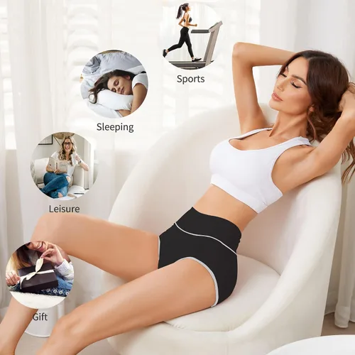 Vista 4 de Migbean Ropa interior de algodón para mujer, de cintura alta, calzones elásticos, paquete múltiple