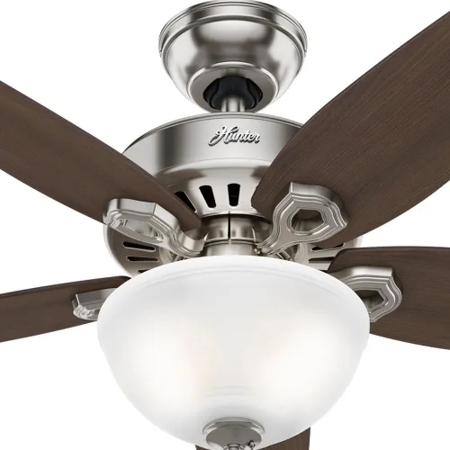 Vista 9 de Hunter Builder, ventilador de techo, para interiores, cadena de tracción, 42 pulgadas, níquel cepillado con luz LED, montaje estándar, 5