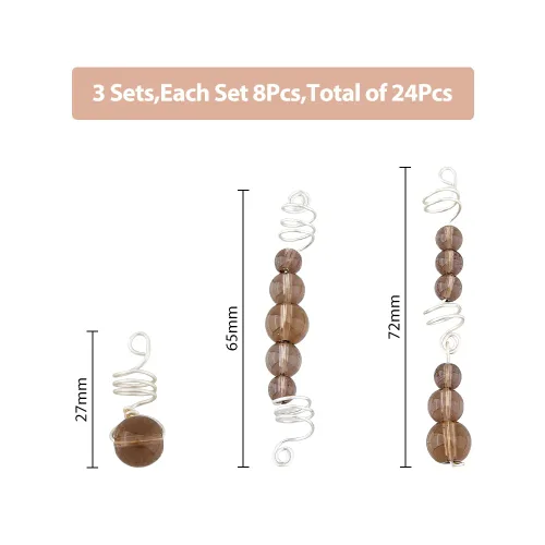 Vista 2 de SUPERFINDINGS Juego de 24 piezas de joyería para el cabello para trenzas, cuentas de vidrio color marrón rosa, dijes para el cabello, accesorios