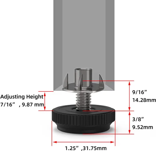 Vista 4 de ONEHOME Paquete de 8 niveladores de patas de muebles de acero inoxidable 5/16-18 con rosca ajustable, niveladores deslizantes atornillados con kit
