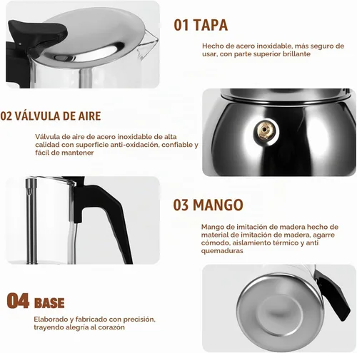 Vista 3 de Houkiper - Cafetera de café expreso, 4 tazas de 6.8 fl oz, cafetera italiana